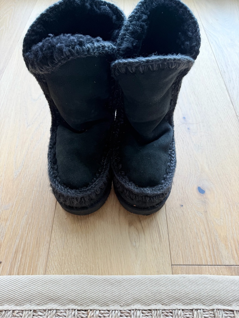 Mou Black Shearling-Trim Winter Boots